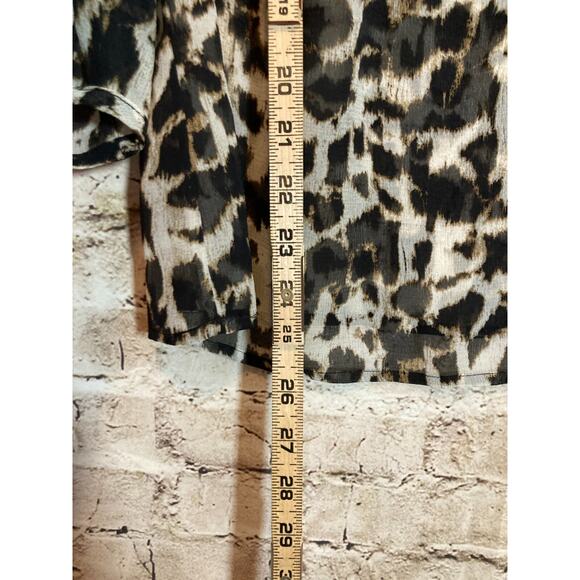 Talbots Silk Top Womens 12 Brown Cheetah Leopard Sheer Animal Print Lightweight - Picture 9 of 13